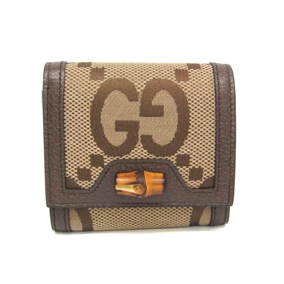 Gucci Bamboo Diana Jumbo GG 658635 Women's CanvasLeather Wallet (bi-fold) Be...